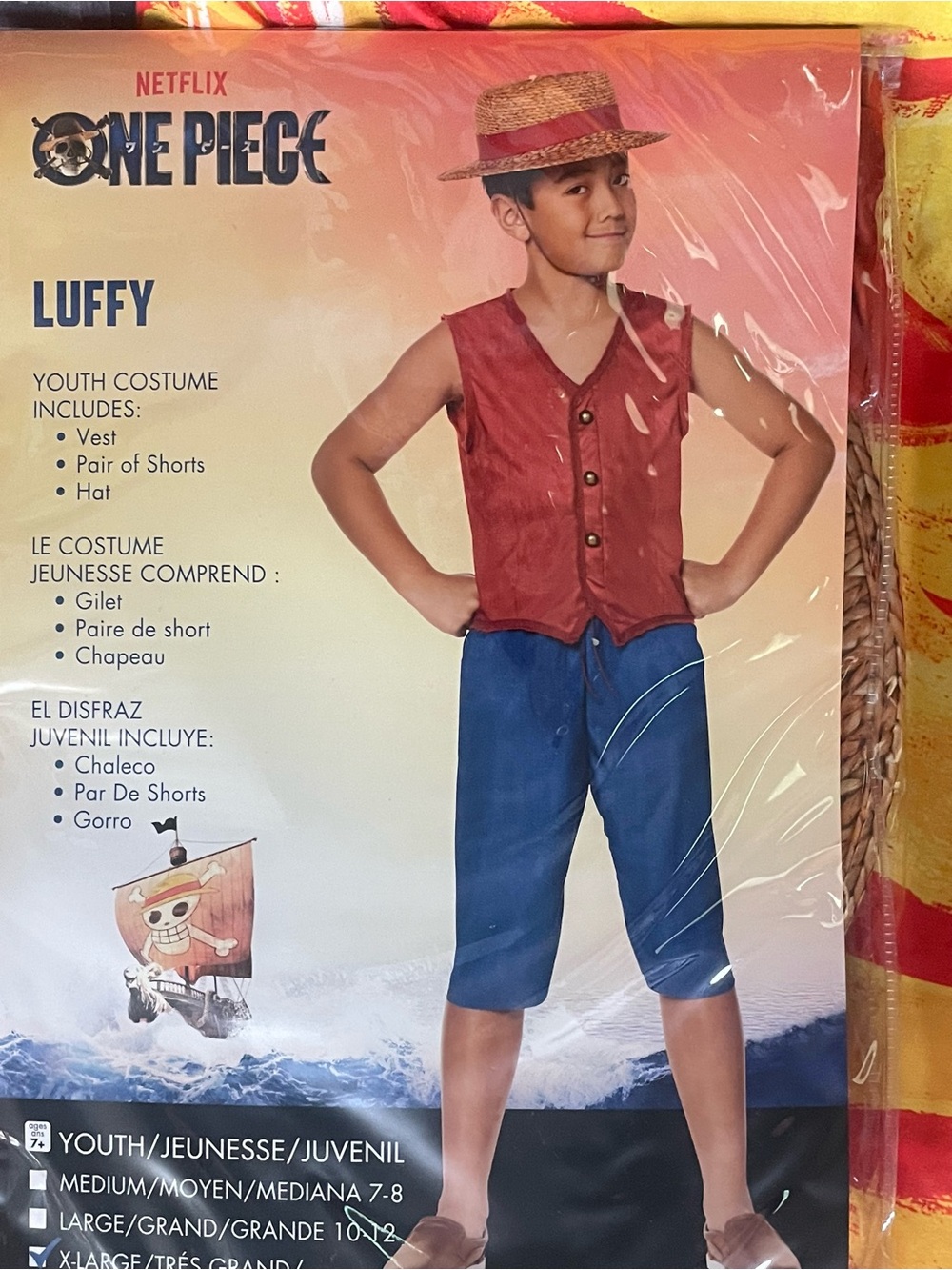 Netflix LUFFY Costume w/ Vest Shorts Hat Youth Sz XL (14-16) NEW